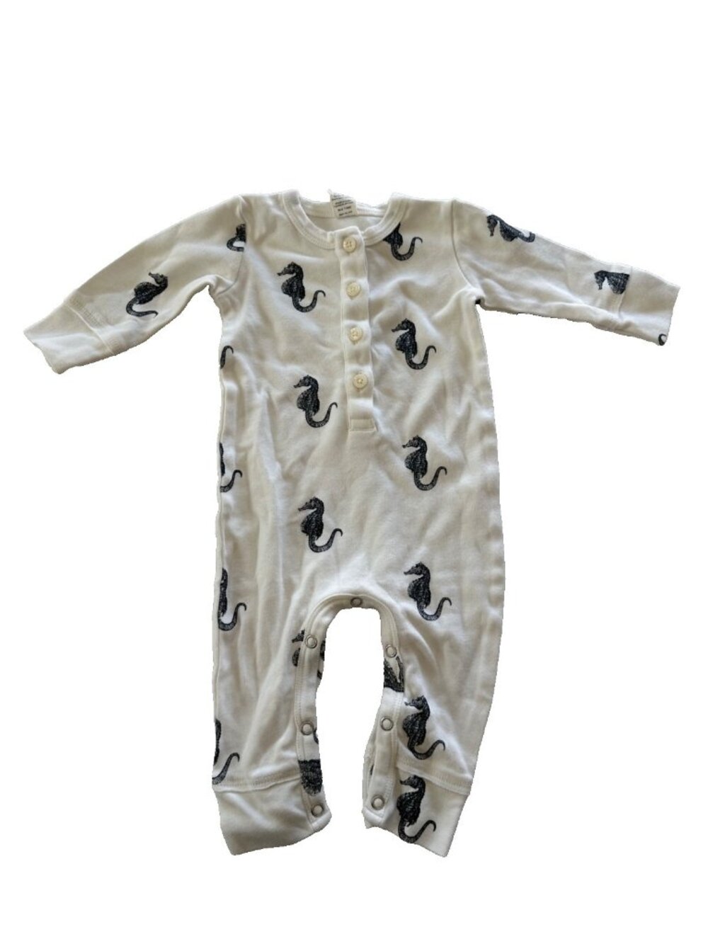Kate Quinn Unisex 3-6 Month White Black  Seahorse One Piece Organic Cotton